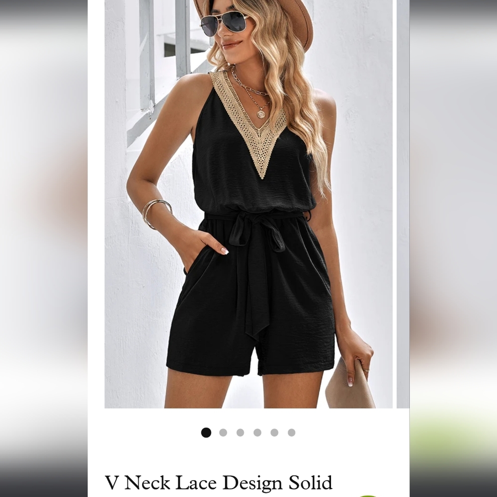 Beachsissi  Black/ Lace V Neck Romper